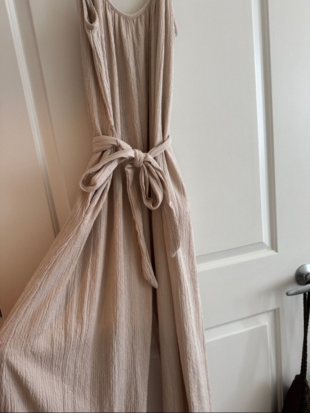 H&M Beige/Taupe Sleeveless Jumpsuit with Waist Tiem